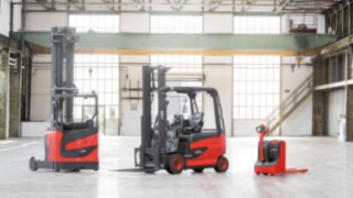 Three product ranges of Linde forklift trucks