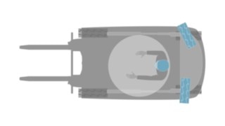 Graphic showing an electric counterbalanced forklift truck in the four-wheeled version with pendulum steering axle